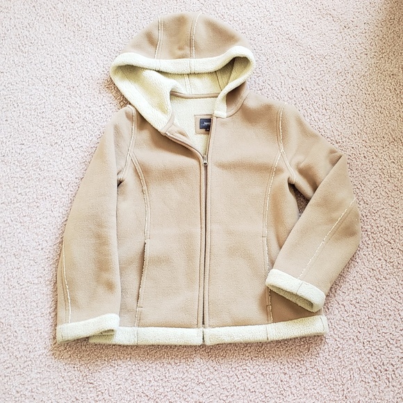 Medium Tan Camel Cream Shearling Cozy Coat w Hood - Picture 2 of 15